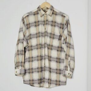 International Trading Tan Gray 100% Cotton Flannel Regular Fit Shirt Size Medium